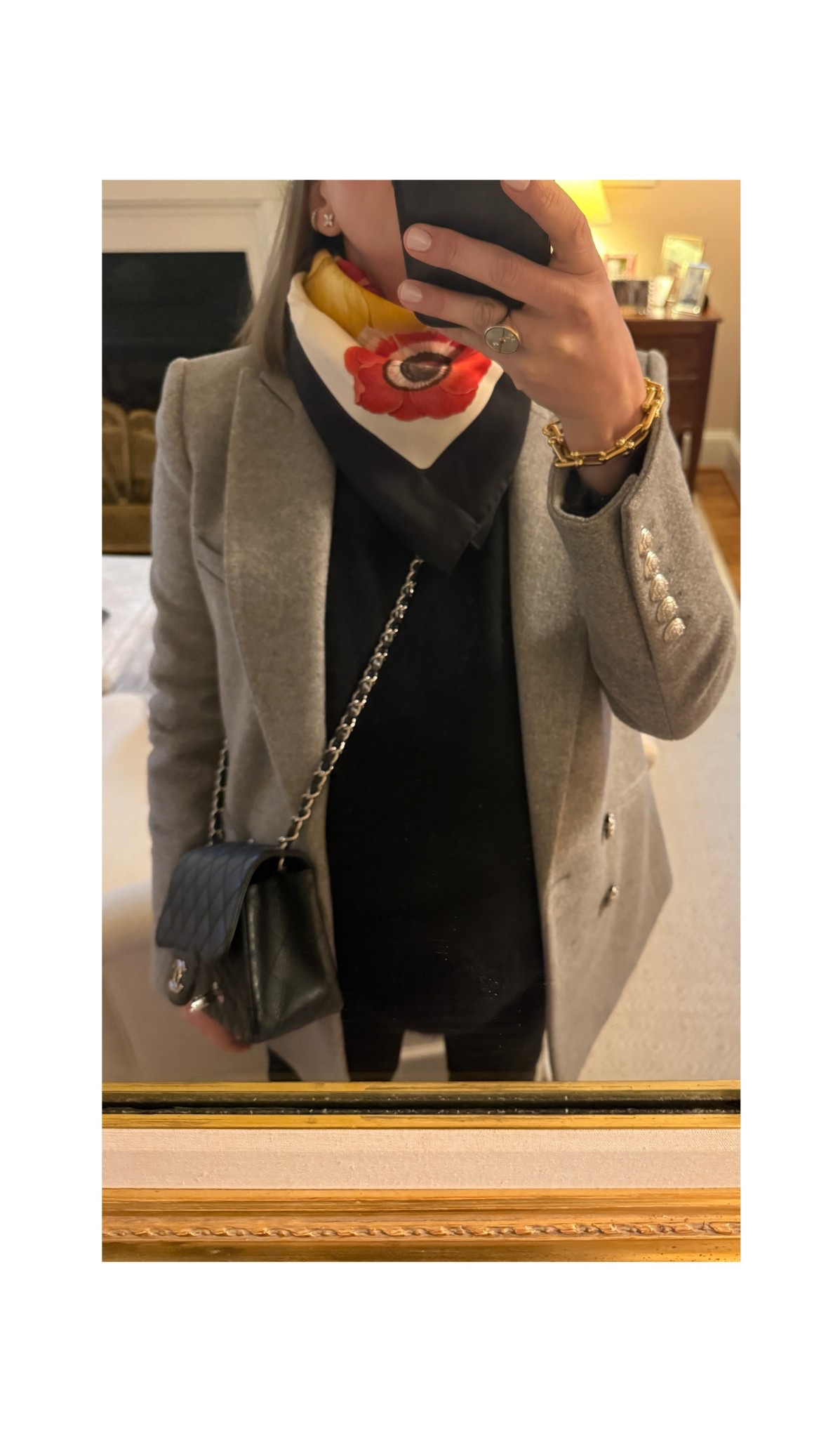 Sweater: in my pre pregnancy size small
Tank: in my pre pregnancy size small 
Jeans: I sized up to a size 6 which was loose until now. I’d say order your pre pregnancy size or a size up depending on how roomy you want them to be
Shoes: tts but Chanel shoes vary. I have an entire guide on my
Website w sizing recs 
Blazer: runs big I wear my smaller blazer size 2 normally 
