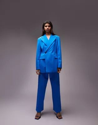 Topshop extreme shoulder waisted suit co-ord in azure blue | ASOS (Global)