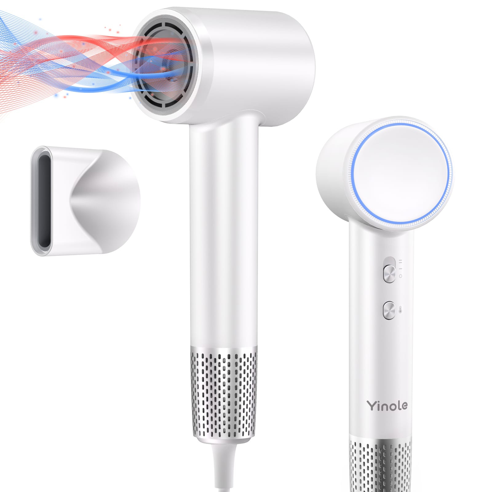 Yinole - G6-5 Hair Dryer with Diffuser, Ionic Hair Dryer for Women & Men, 1500W Powerful Fast Drying Low Noise Hair Dryer - White | Best Buy U.S.