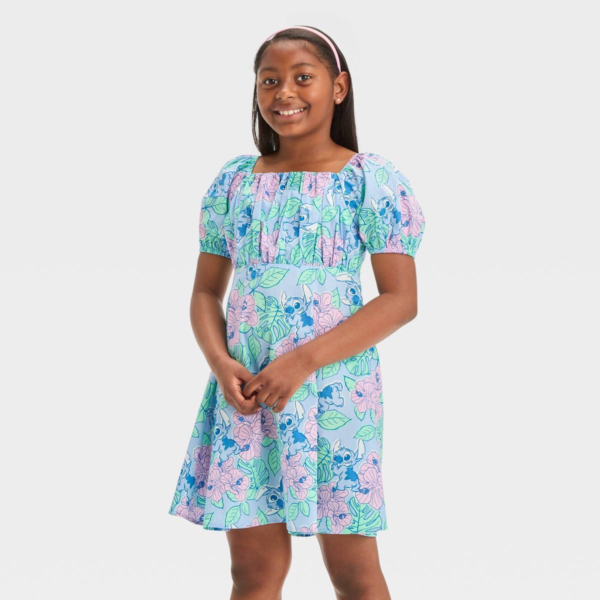 Girls' Disney Stitch Dress - Light Blue L | Target