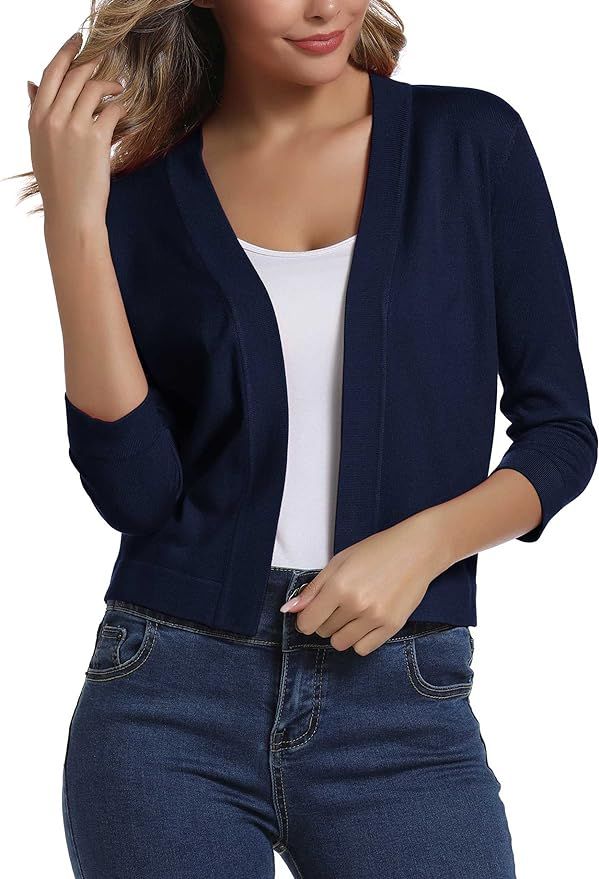 Urban CoCo Women's 3/4 Sleeve Cropped Cardigan Sweater Elegant Shrugs for Women | Amazon (US)