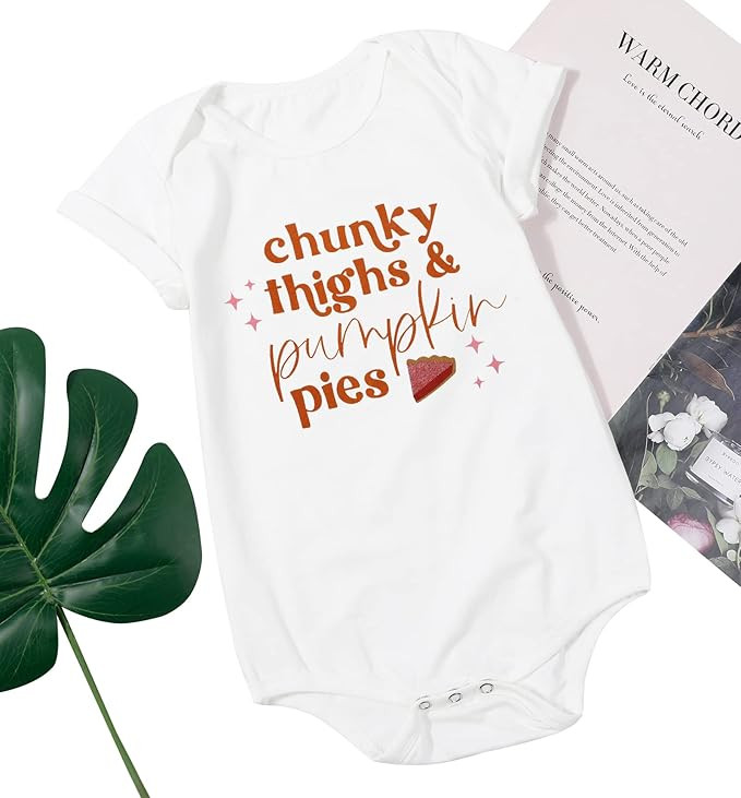 Chunky Thighs and Pumpkin Pies Baby Bodysuit Thanksgiving Infant Outfit Thanksgiving Gift for New... | Amazon (US)