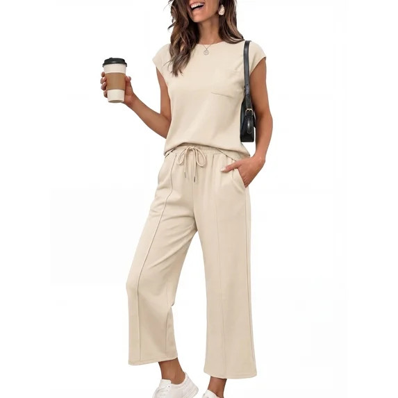 PINKSIR 2 Piece Sets for Women Sleeveless Lounge Sets Wide Leg Pants Matching Set Travel Vacation... | Walmart (US)