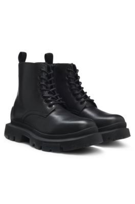 HUGO Chunky-sole half boots in leather - Black Men's Boots size 10 | Hugo Boss (US)