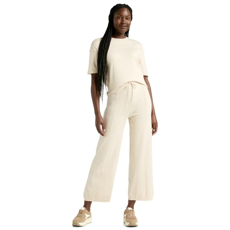 Time & Tru Women's 2-Piece Short Sleeve Sweater and Wide Leg Pant Set, Sizes XS- XXXL | Walmart (US)