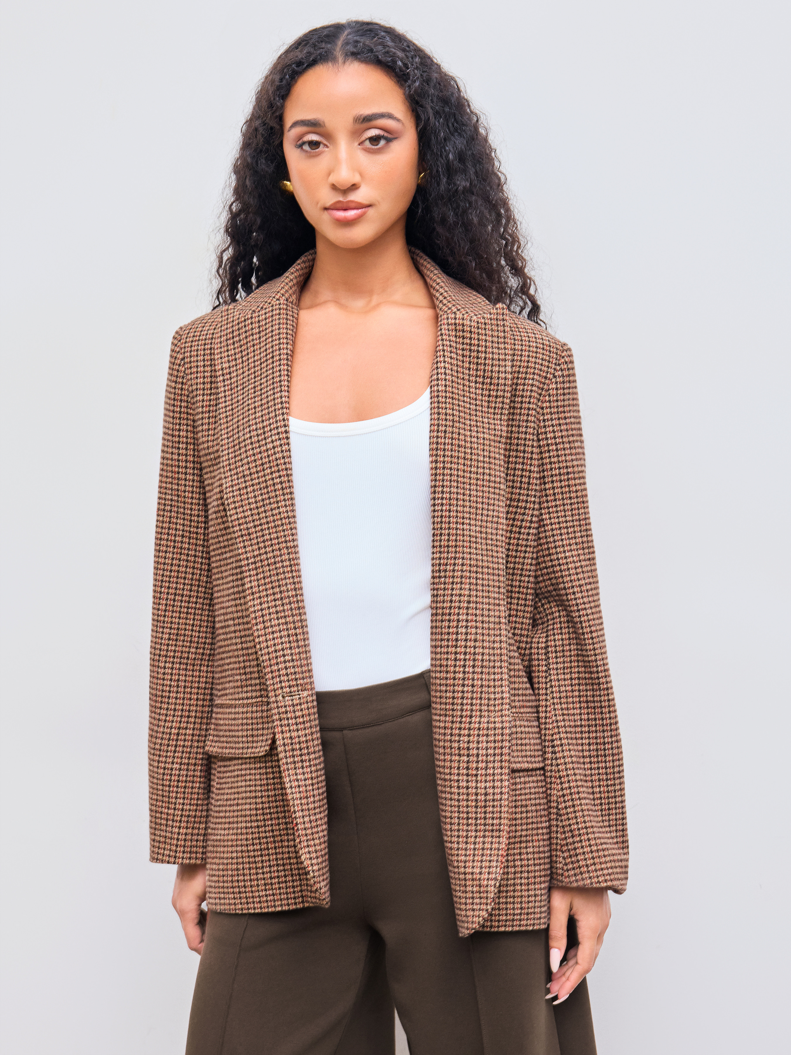 Tweed Tweed Check Blazer For Daily Casual Work | Cider