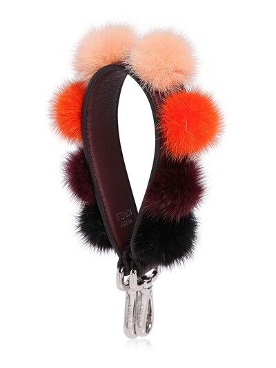 FENDI, Mini leather strap w/ mink fur pompoms, Multicolor, Luisaviaroma | Luisaviaroma