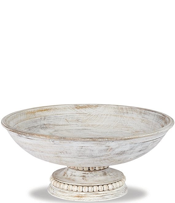 Beaded White Washed Wood Pedestal Bowl | Dillard's