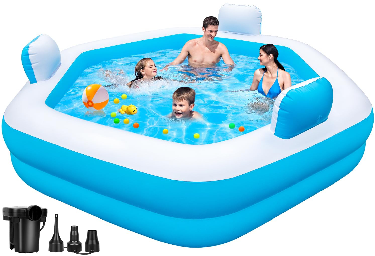 Inflatable Pool for Adults, 77" X 71" X 22" Large Blow Up Pool with Pump, Oversized Thickened Ful... | Amazon (US)