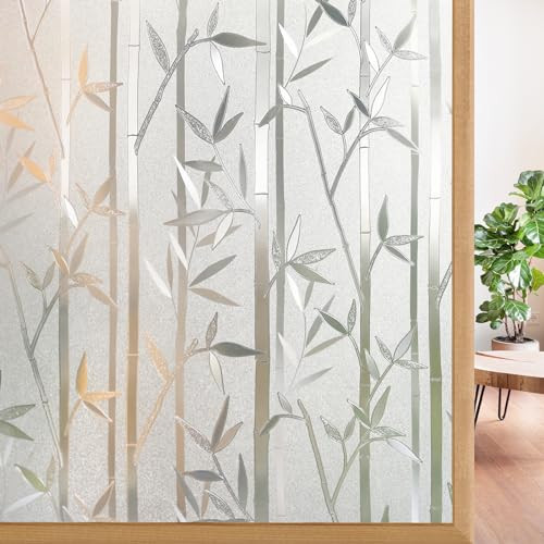 rabbitgoo Window Privacy Film Frosted Bamboo Pattern, Removable UV Blocking Stained Glass Decals Covering Decorative Window Cling for Home, 17.5 in X 6.5 Feet, Regular | Amazon (US)