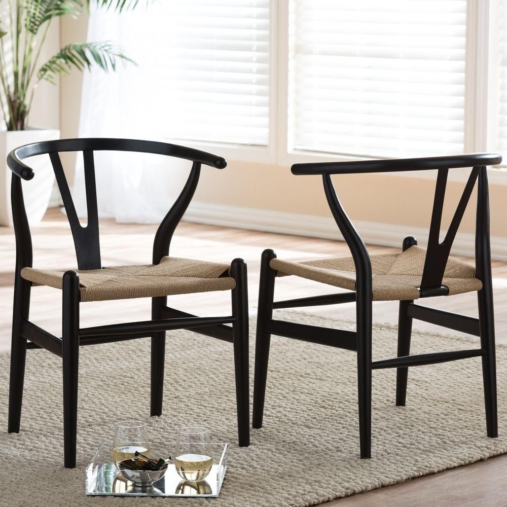 Baxton Studio Wishbone Mid-Century Black Finish Wood Chair 2-Piece Set-2PC-3619-HD - The Home Dep... | The Home Depot