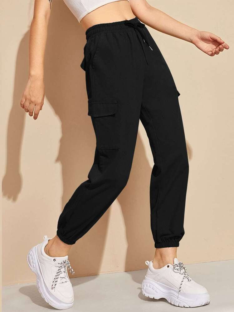 High-Rise Drawstring Cargo Joggers | SHEIN