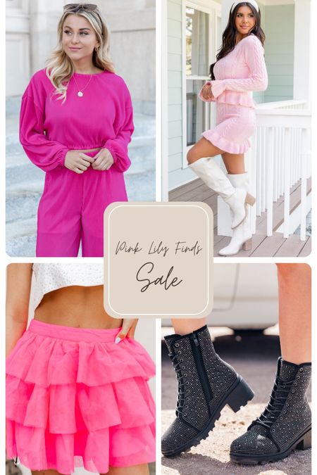 Pink Lily Sale
$26 pink set
$18 ruffle skirt
$24 tulle skirt
$30 rhinestone combat boots

#LTKsalealert #LTKSeasonal #LTKshoecrush