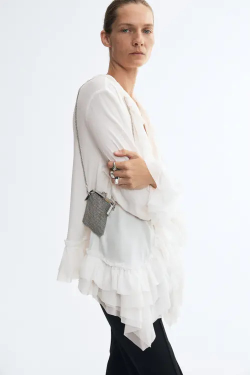 H&M Ruffle-Trimmed Blouse in Cream at Nordstrom, Size Small | Nordstrom