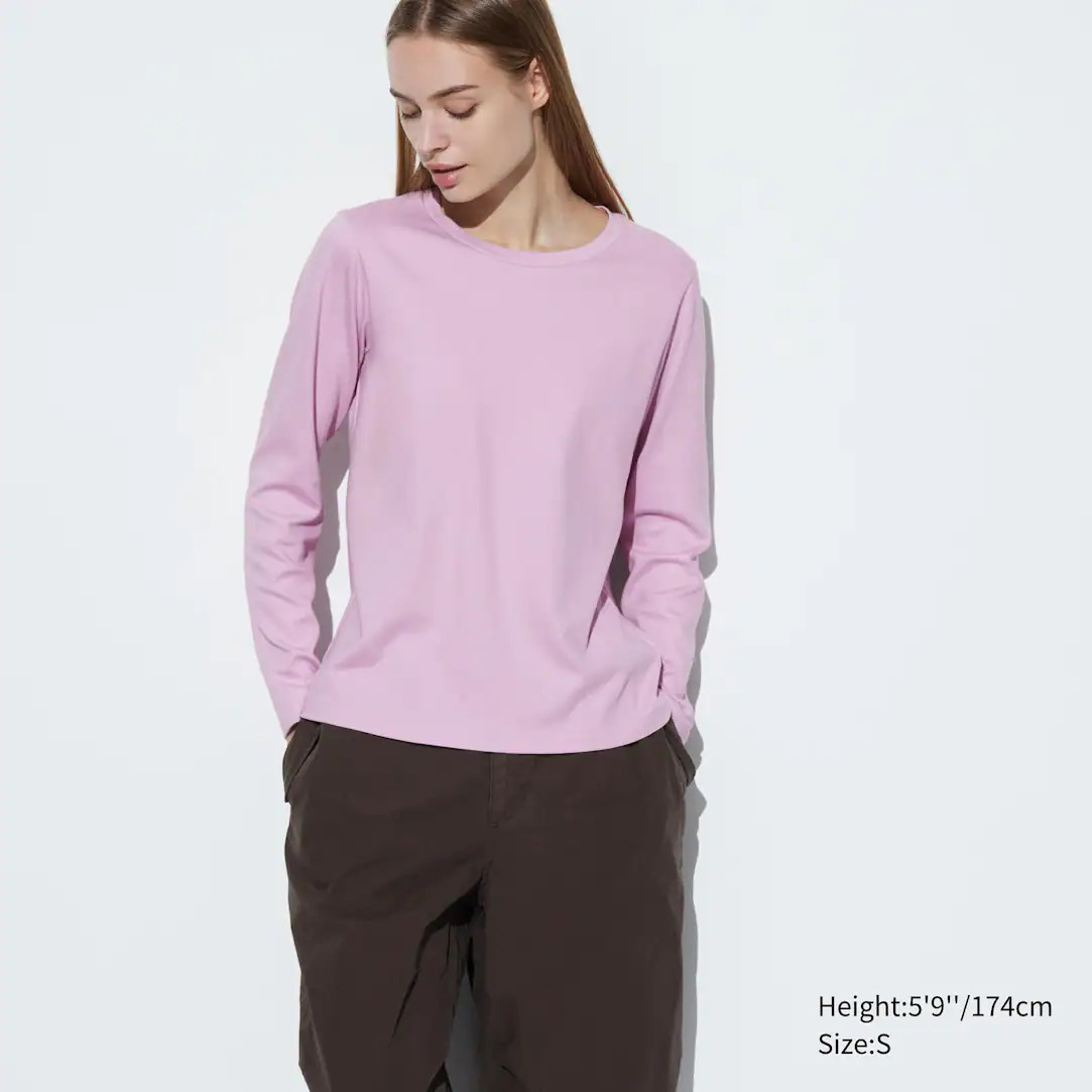 Smooth Cotton Stretch Crew Neck Long Sleeved T-Shirt | UNIQLO (UK)