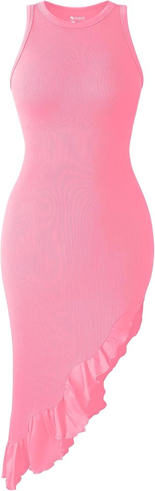 OQQ Women's Dresses Sexy Sleeveless Crew Neck Ruffled Irregular Elegant Party Dress | Amazon (US)