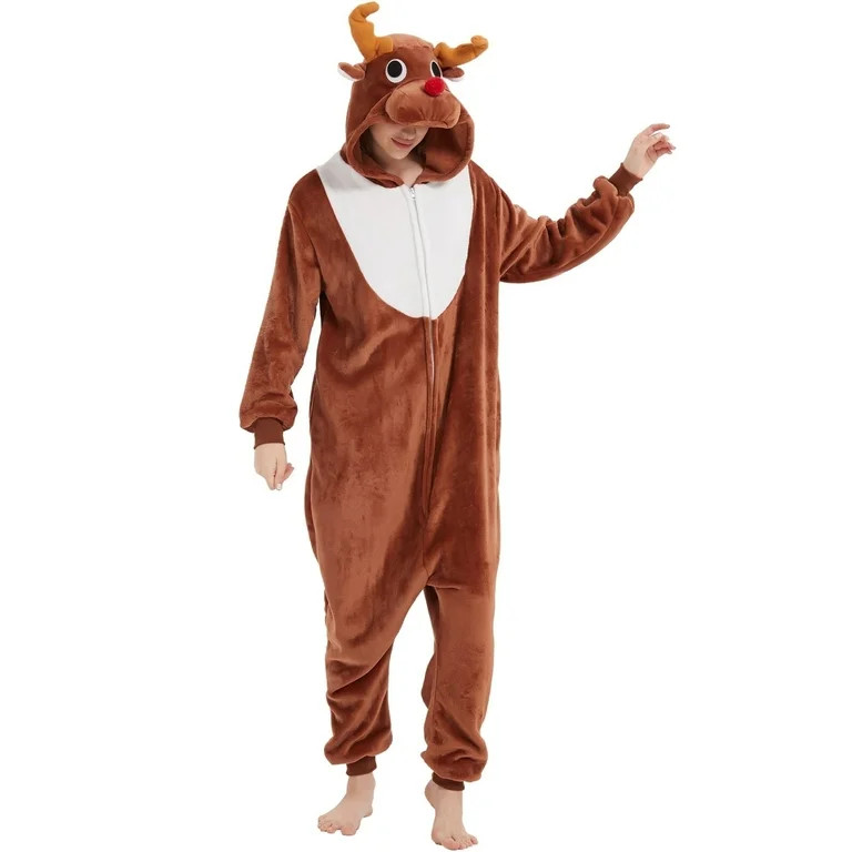 SWEETXIN Adult Christmas Reindeer Unisex Onesie Pajamas Halloween Cosplay Costume Suit for Women ... | Walmart (US)