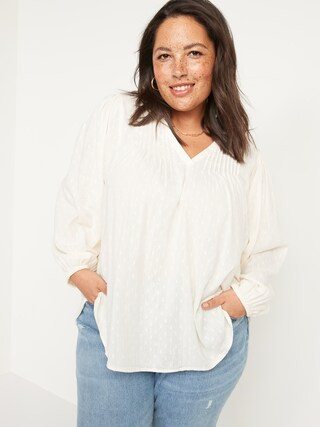 Long-Sleeve Oversized Clip-Dot Poet Tunic Blouse for Women | Old Navy (US)