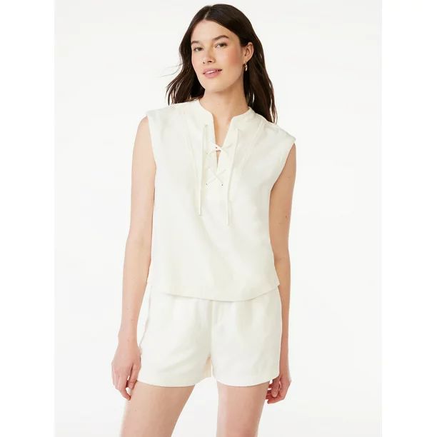 Free Assembly Women's Sleeveless Terry Cloth Lace Up Top, Sizes XS-XL | Walmart (US)