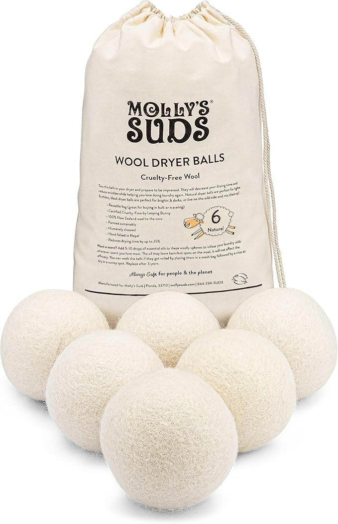 Molly's Suds Wool Dryer Balls | XL, Premium Organic Fabric Softener, Hypoallergenic, Hand-Felted,... | Amazon (US)