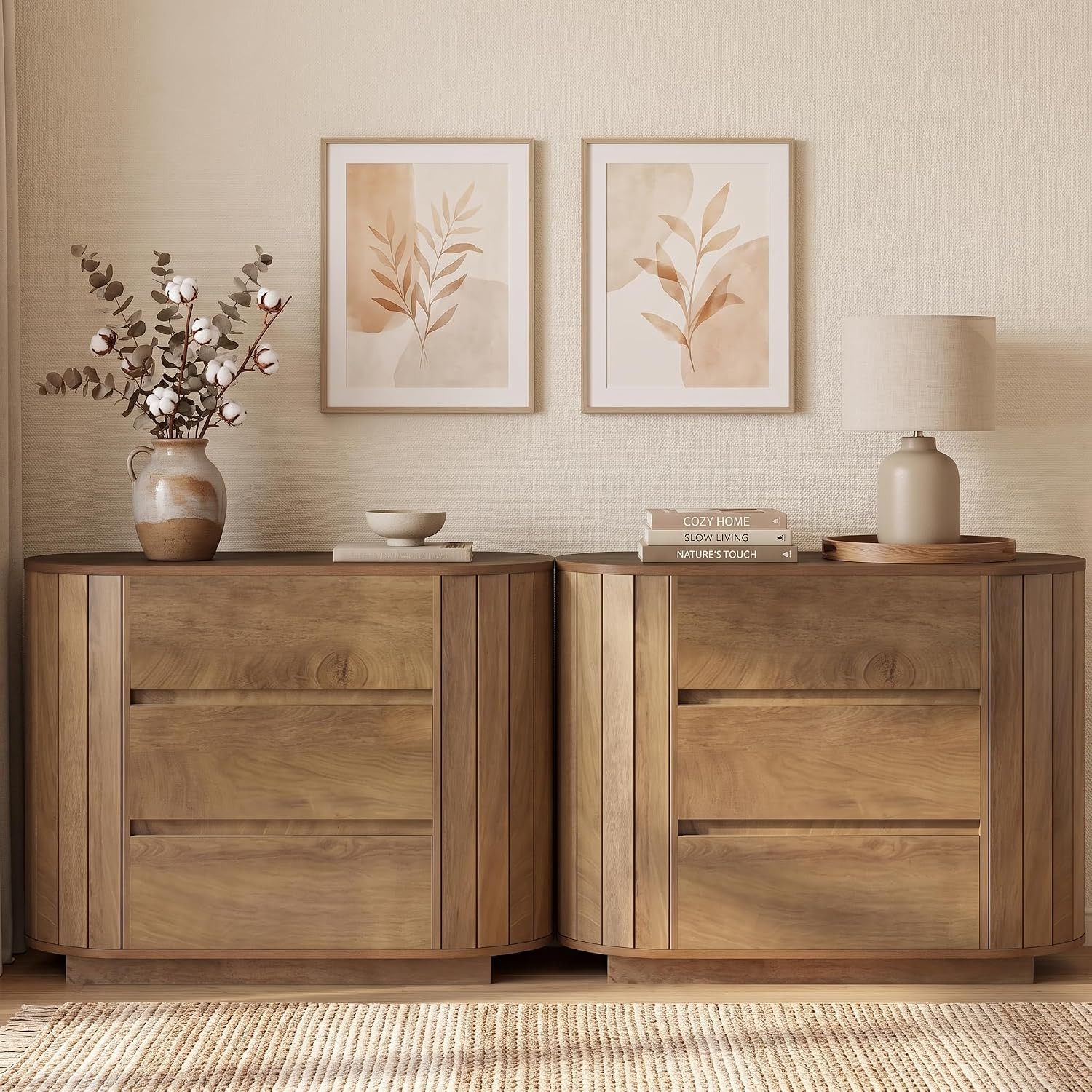 LITTLE TREE Large Nightstand, Oversized Night Stand Set 2, Slatted Side Design Wood Nightstand, Modern Dresser with 3 Drawers for Bedroom,Entryway, Oak 2PCS | Amazon (US)