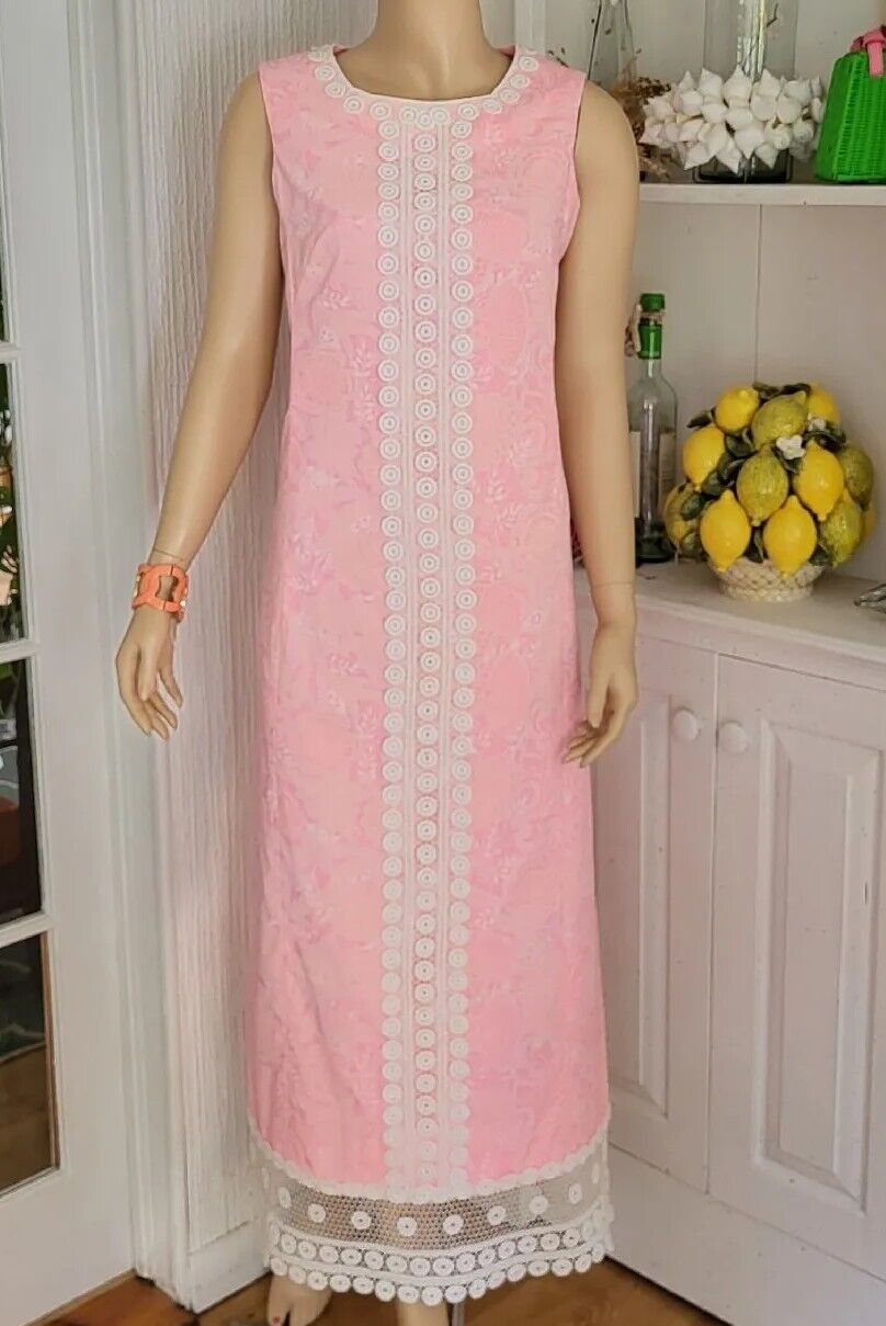 VINTAGE Lilly Pulitzer Maxi Dress THE LILLY Lace trimmed  Pink Cotton Blend sz M  | eBay | eBay US