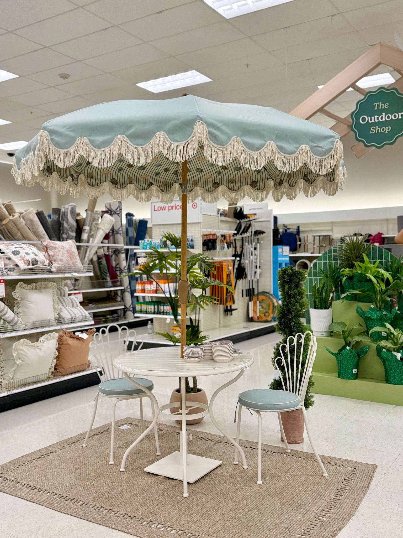 Sunny outdoor inspo!☀️ Spotted this new Shell Outdoor Patio set at Target and it has such a chic designer-inspired coastal look. 🐚The crisp white frames paired with the blue cushions and fringe umbrella add the perfect playful beachy touch. 🌊 Such a fun setup for creating a bright, stylish outdoor space this season. Linked this patio set and similar outdoor finds! @Target 🩵 #TargetHome #PatioInspo #OutdoorFurniture

#LTKHome #LTKSaleAlert #LTKSeasonal