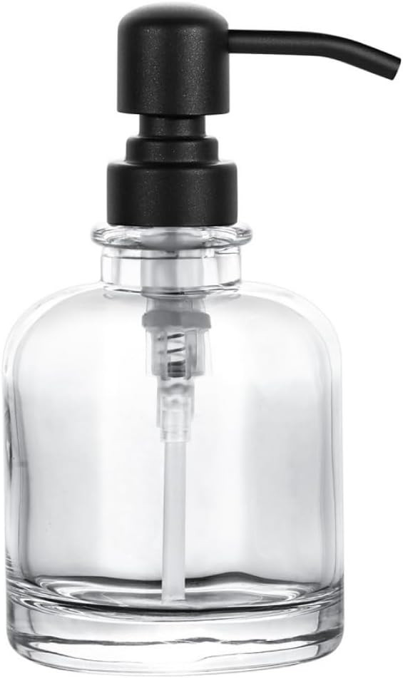 Thick Clear Glass Jar Hand Soap Dispenser Bathroom with Matte Black Stainless Steel Pump, 12ounce... | Amazon (US)