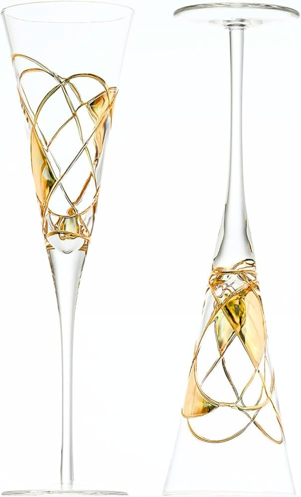 Victoria Barcelona Champagne Flute Set of 2 – 7.5 oz Mouth‑Blown Golden Luster Glas... | Amazon (US)