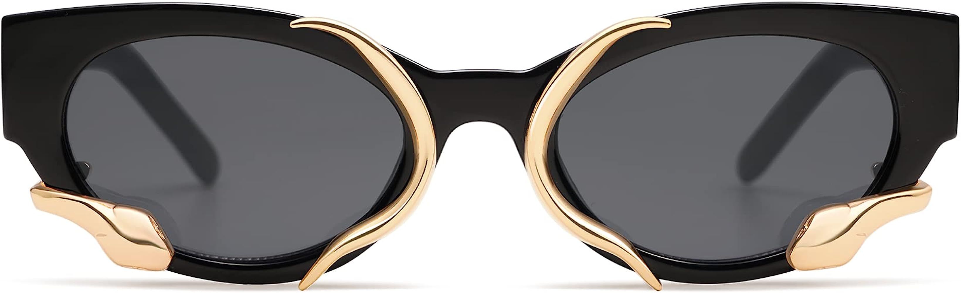 Trendy Sunglasses for Women Men Vintage Narrow Cateye Metal Snake Sunnie Y2k Accessories AP3621 | Amazon (US)