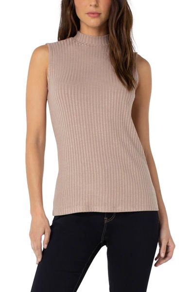 MOCK NECK SLEEVELESS RIB-KNIT TOP | Liverpool Jeans