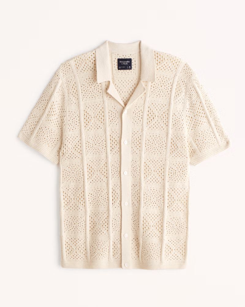 Crochet Button-Through Sweater Polo | Abercrombie & Fitch (US)