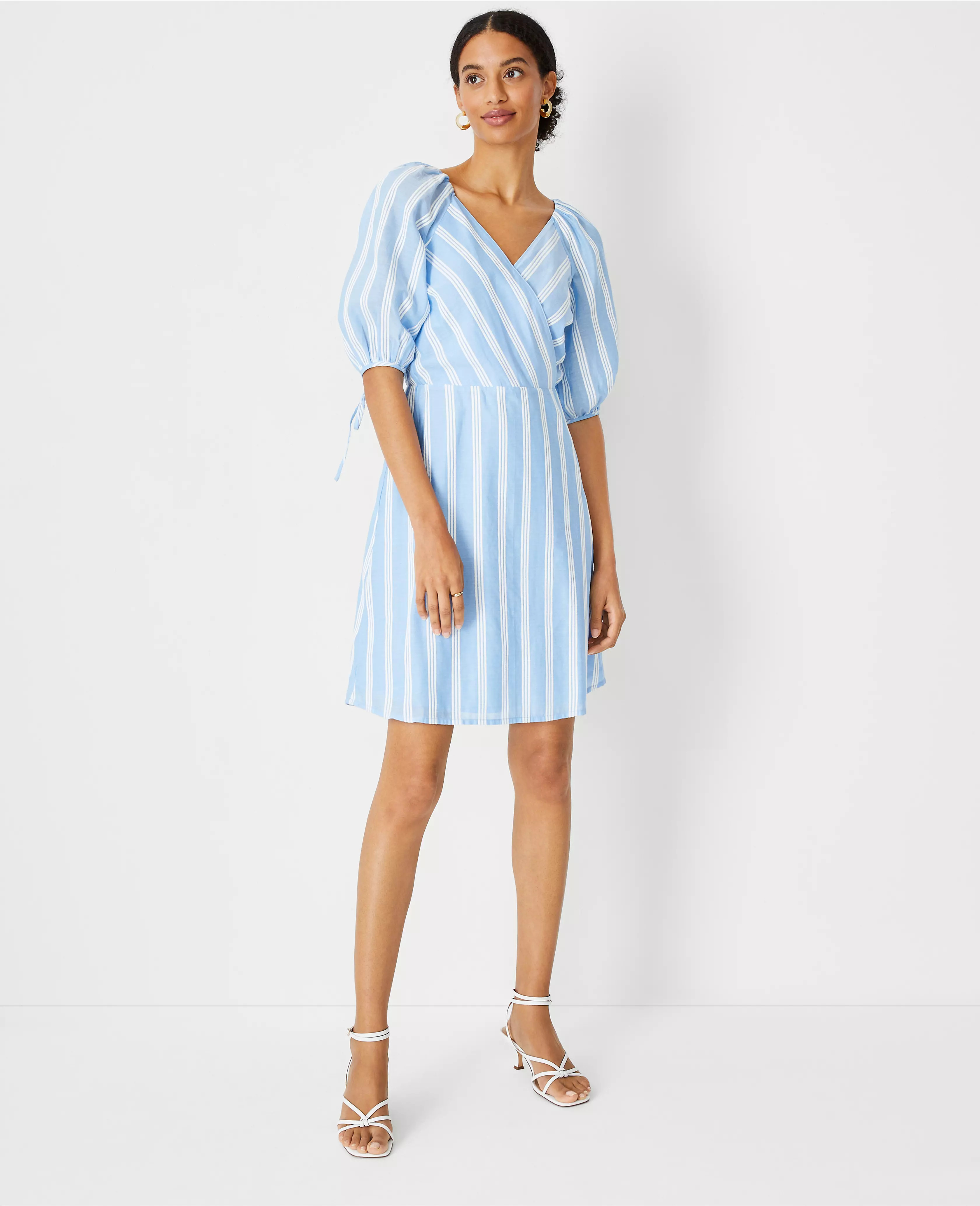 Striped Puff Sleeve Wrap Dress | Ann Taylor (US)