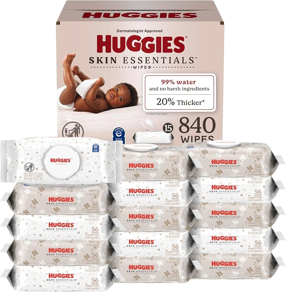 Huggies Skin Essentials Baby Wipes, Hypoallergenic, 99% Water, 15 Flip Top Packs (840 Wipes Total... | Amazon (US)