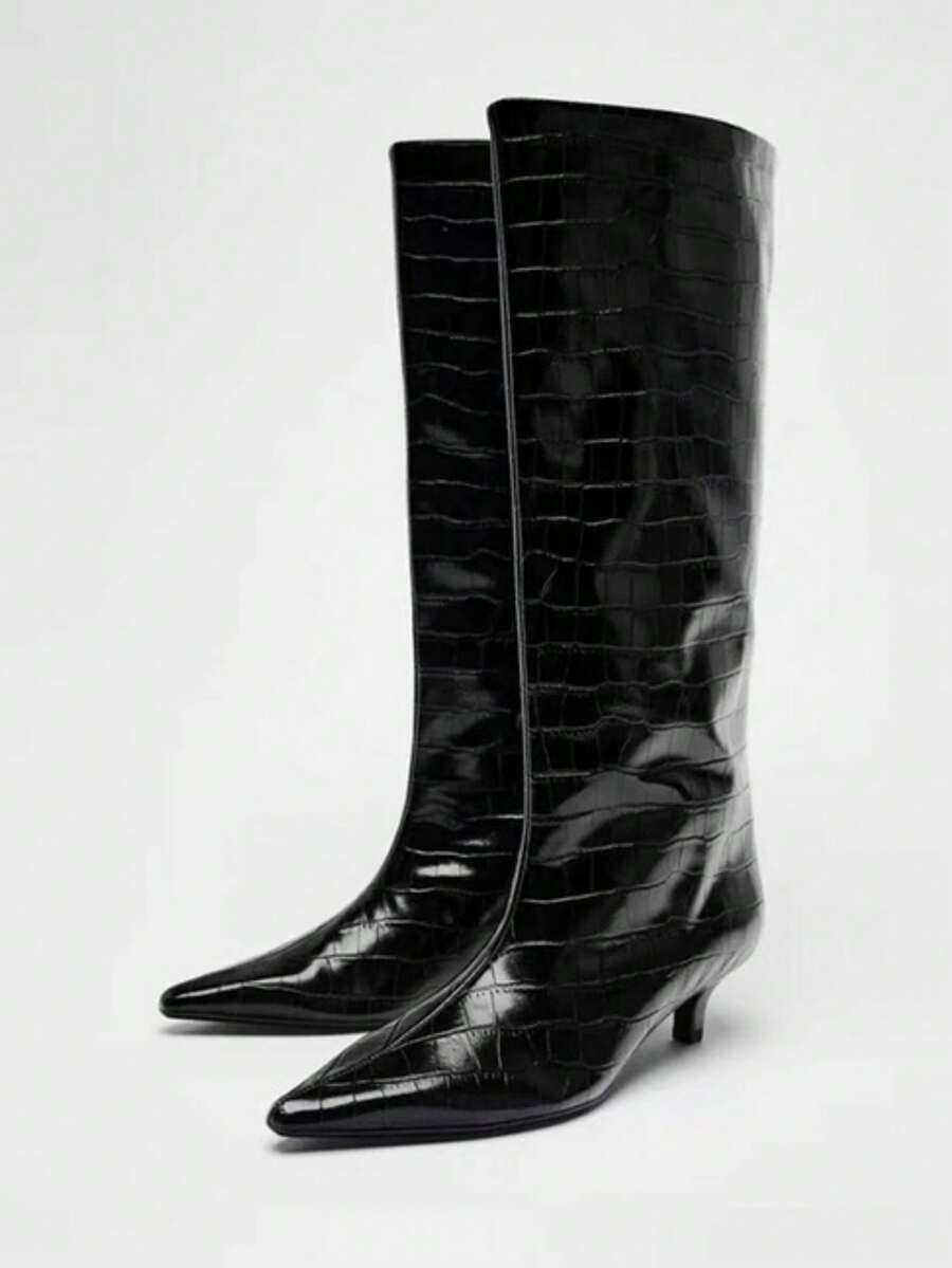 SHEIN ICON Fall/Winter 2025 Summer New Pointed Toe High Heel Thigh High Boots, Button Patchwork R... | SHEIN