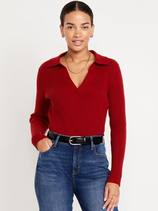 Ribbed Crop Polo Sweater | Old Navy (US)