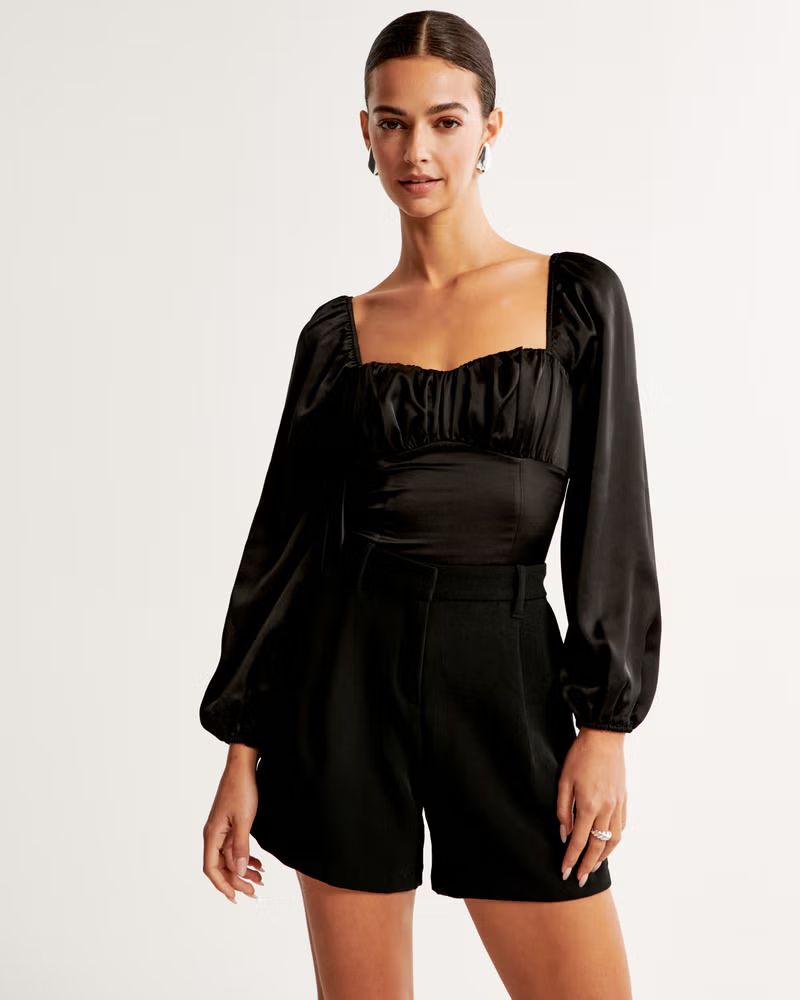 Long-Sleeve Satin Ruched Set Top | Abercrombie & Fitch (US)