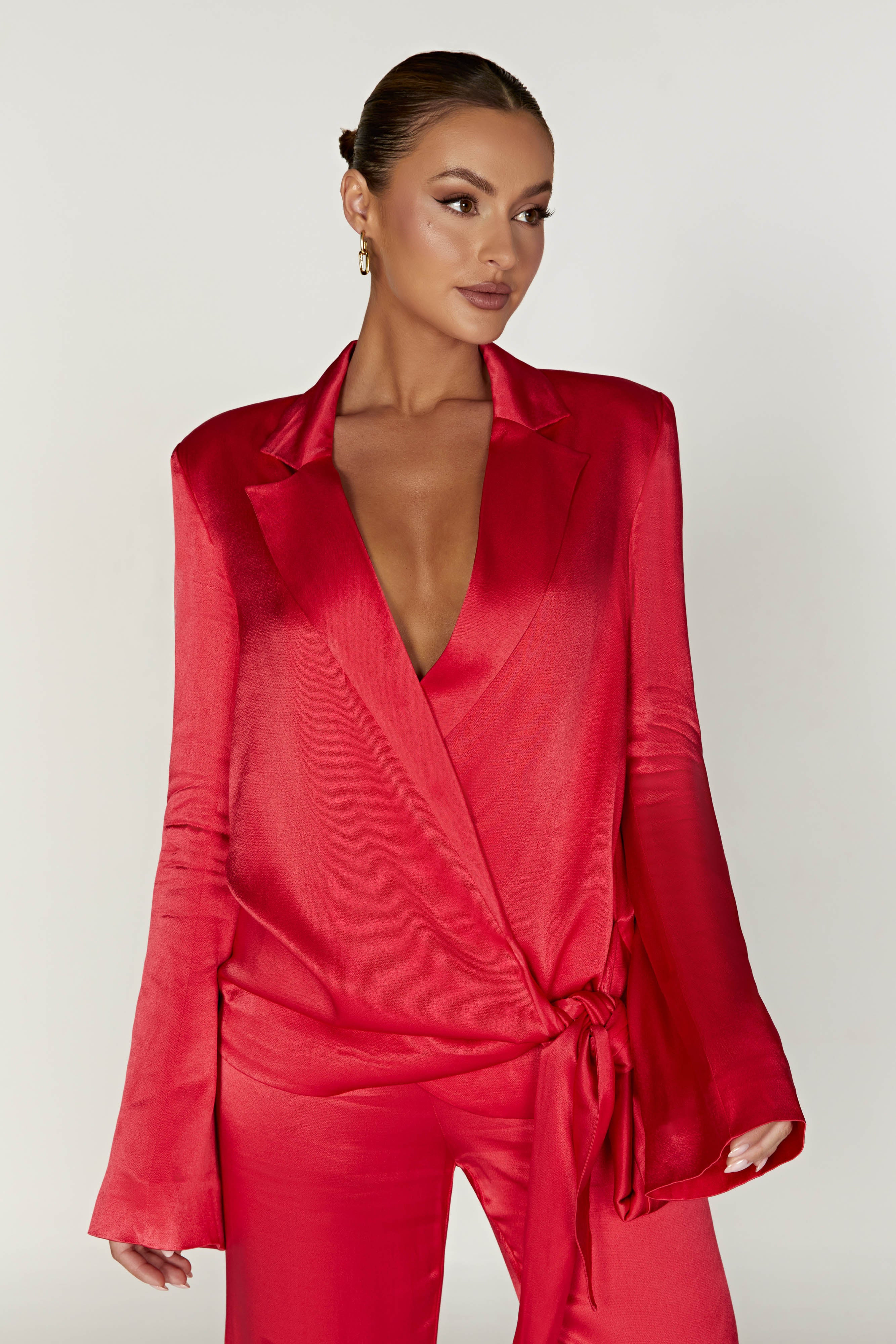 Aspyn Satin Blazer Jacket - Red | MESHKI US