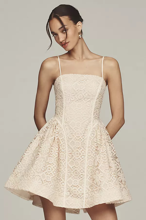 By Anthropologie Lace Basque-Waist Mini Dress | Anthropologie (US)