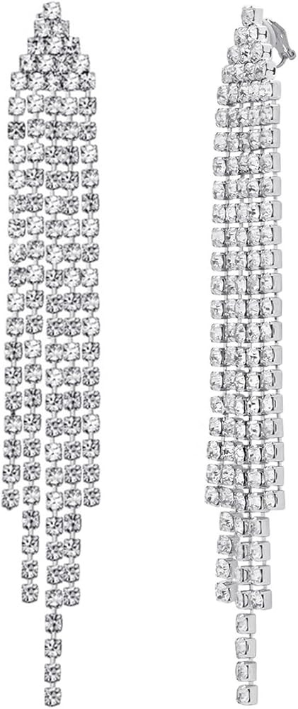 SELOVO Chandelier Tassel Dangle Linear Drop Earrings Party Jewelry Clear Austrian Crystal (3inch ... | Amazon (US)