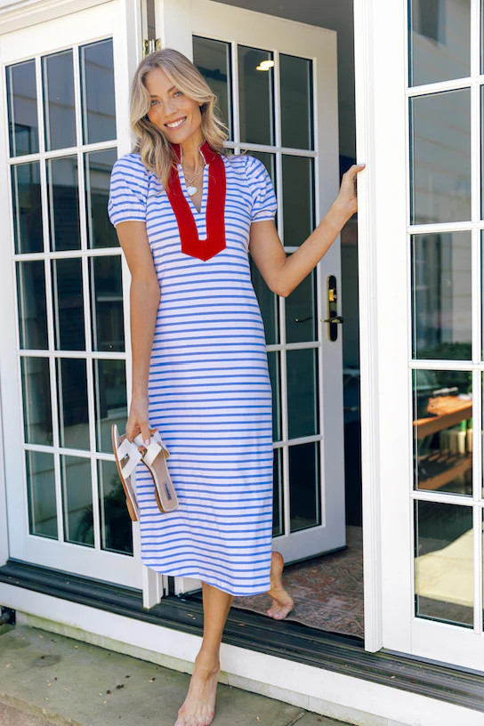 Blue & White Stripe Short Sleeve Classic Midi Tunic | Sail to Sable