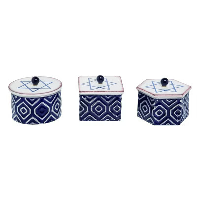 Transpac Metal 6 in. Blue Hanukkah Star Box with  Lid Set of 3 | Target