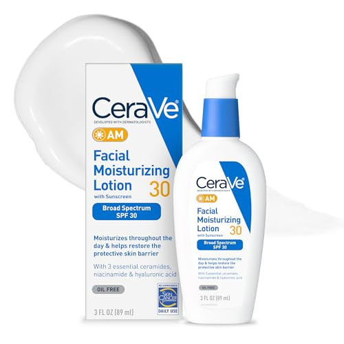 CeraVe AM Facial Moisturizing Lotion with SPF 30, Oil-Free Face Moisturizer with SPF, Formulated with Hyaluronic Acid, Niacinamide & Ceramides, Non-Comedogenic, Broad Spectrum Sunscreen, 3 Ounce | Amazon (US)