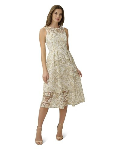 Adrianna Papell Women's 3D Embroidery Fit and Flare, Ivory/Gold, 18 | Amazon (US)