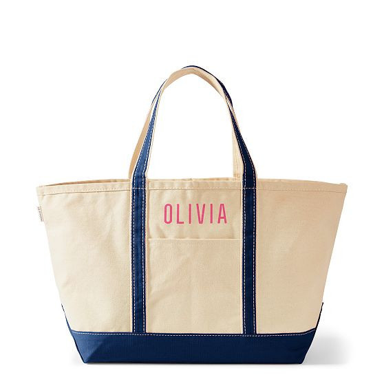 Canvas Zip-Top Tote, Large, Navy | Mark and Graham