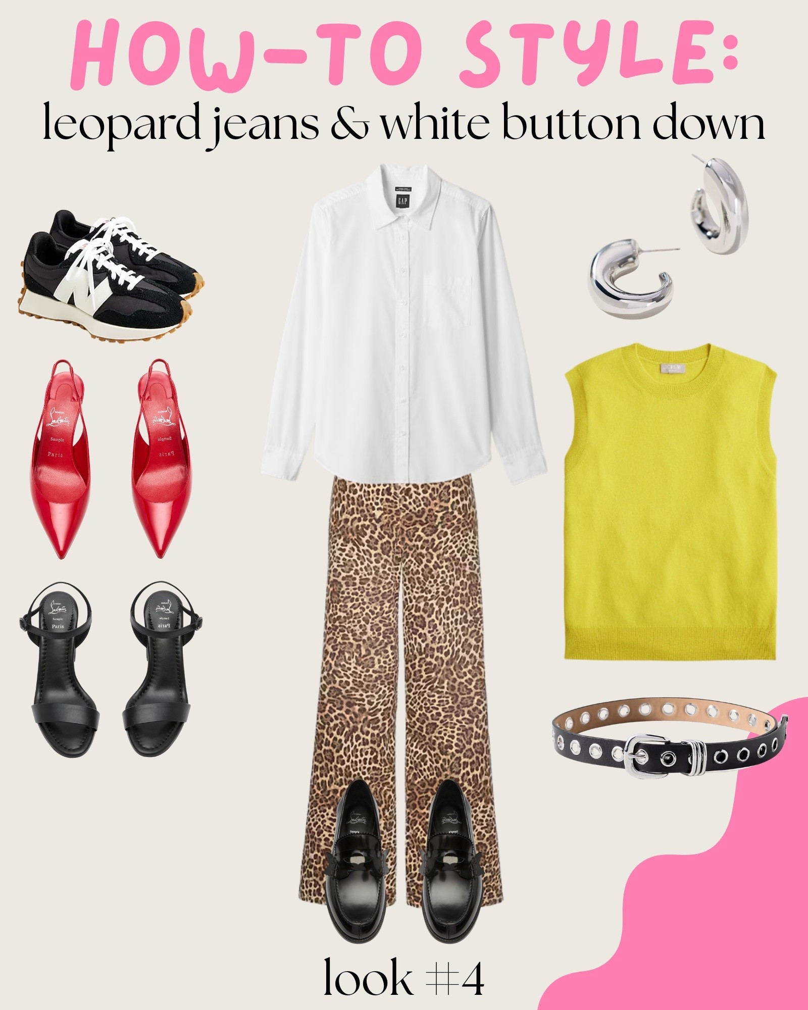 My how-to guide for styling leopard jeans and a white button down: look four 4️⃣ 

She’s easy, she’s breezy, she woke up like this. This outfit comes together so easily and natural for me. It’s preppy, cool and always on trend (in my mind). Add a monogram or brooch on the sweater vest—and it’s next level! 🤩

#LTKStyleTip #LTKWorkwear #LTKShoeCrush