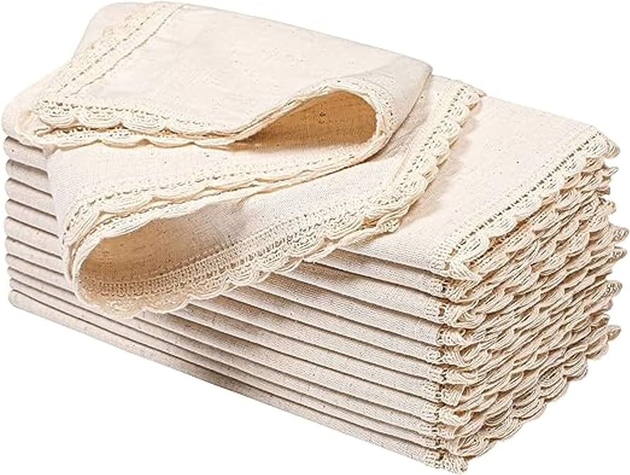 Ivory lace Dinner Napkins in Cotton Flax Fabric with lace & Tailored Mitered Corner Finish Size 2... | Amazon (US)