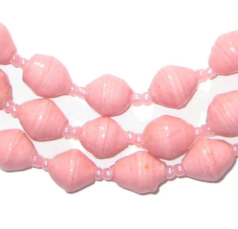 50 Pink Recycled Paper Beads Necklace From Uganda African Paper Beads Jewelry Making Supplies Mad... | Etsy (US)