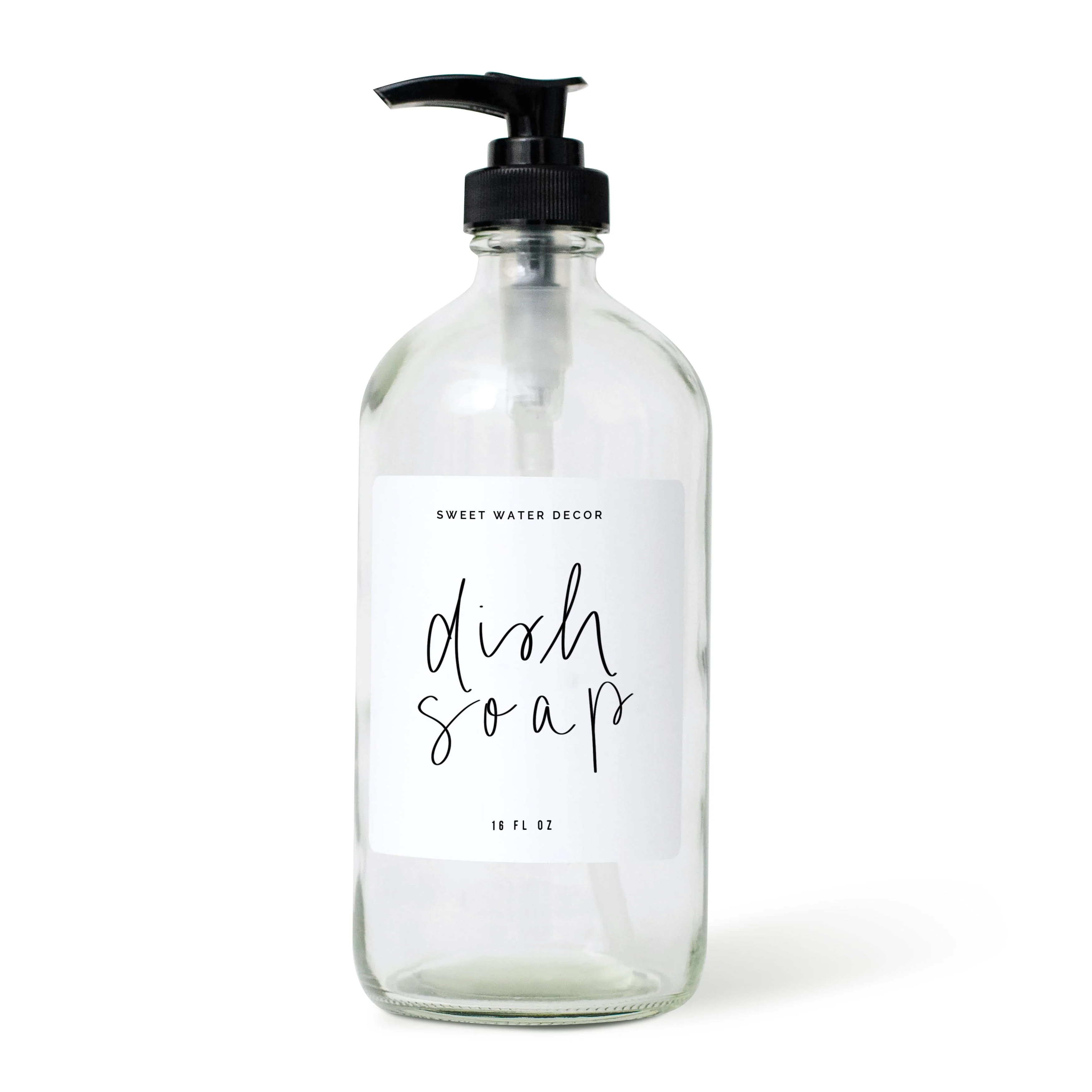 16oz Clear Glass Dish Soap Dispenser - White Label | Sweet Water Decor, LLC