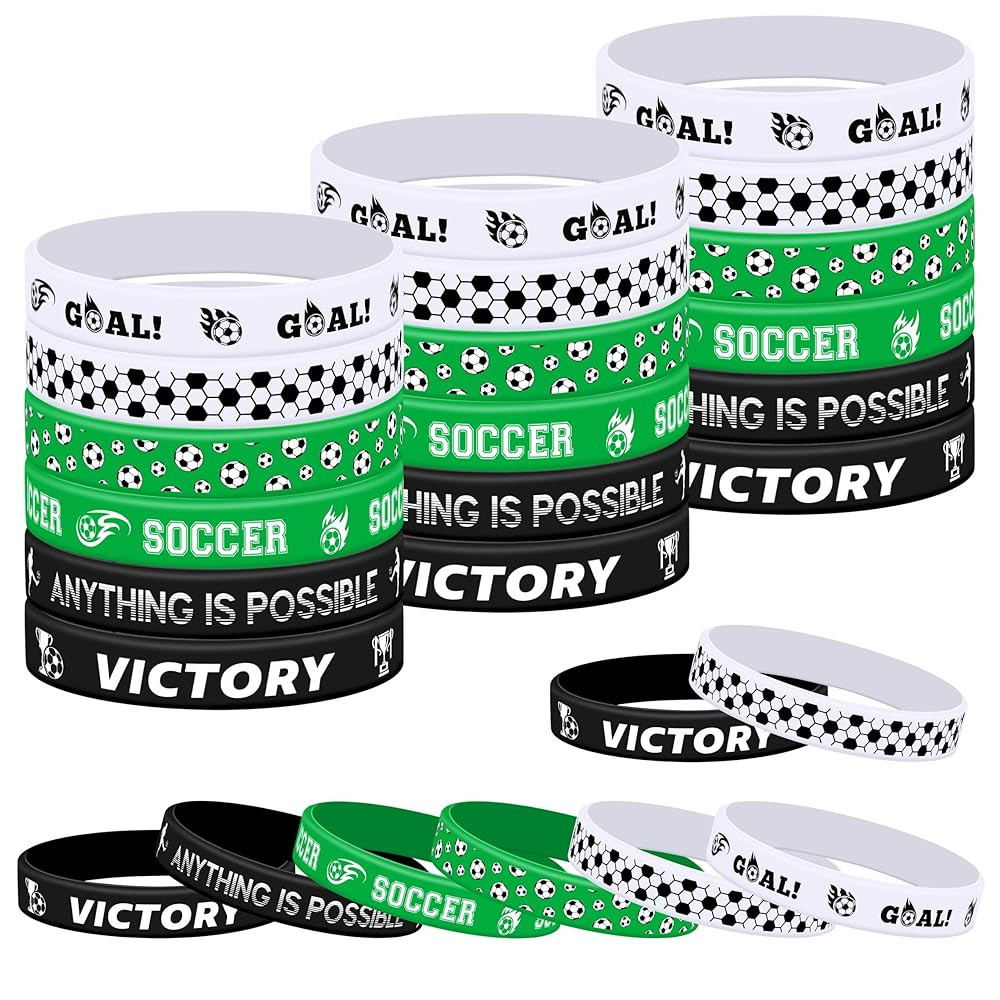 Lesnala 48 Pcs Soccer silicone bracelets Green Black White Motivational rubber wristband for Them... | Amazon (US)